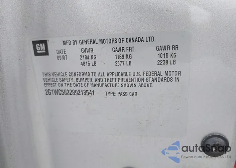 2008 Chevrolet Impala Lt из США, поврежденный, VIN 2G1WC583289213541